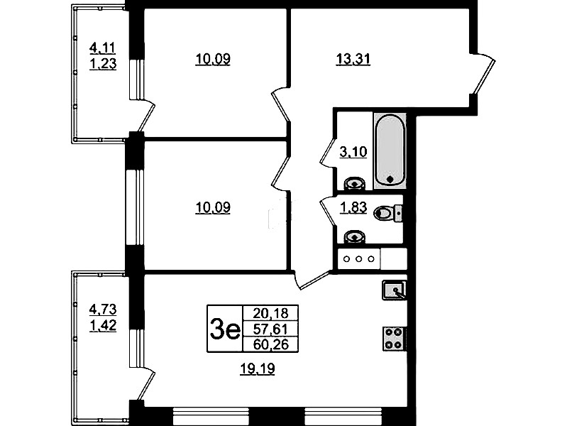 2-комнатная квартира 60.26 м², 3/10 эт., ЖК «UP! Квартал Новый Московский»